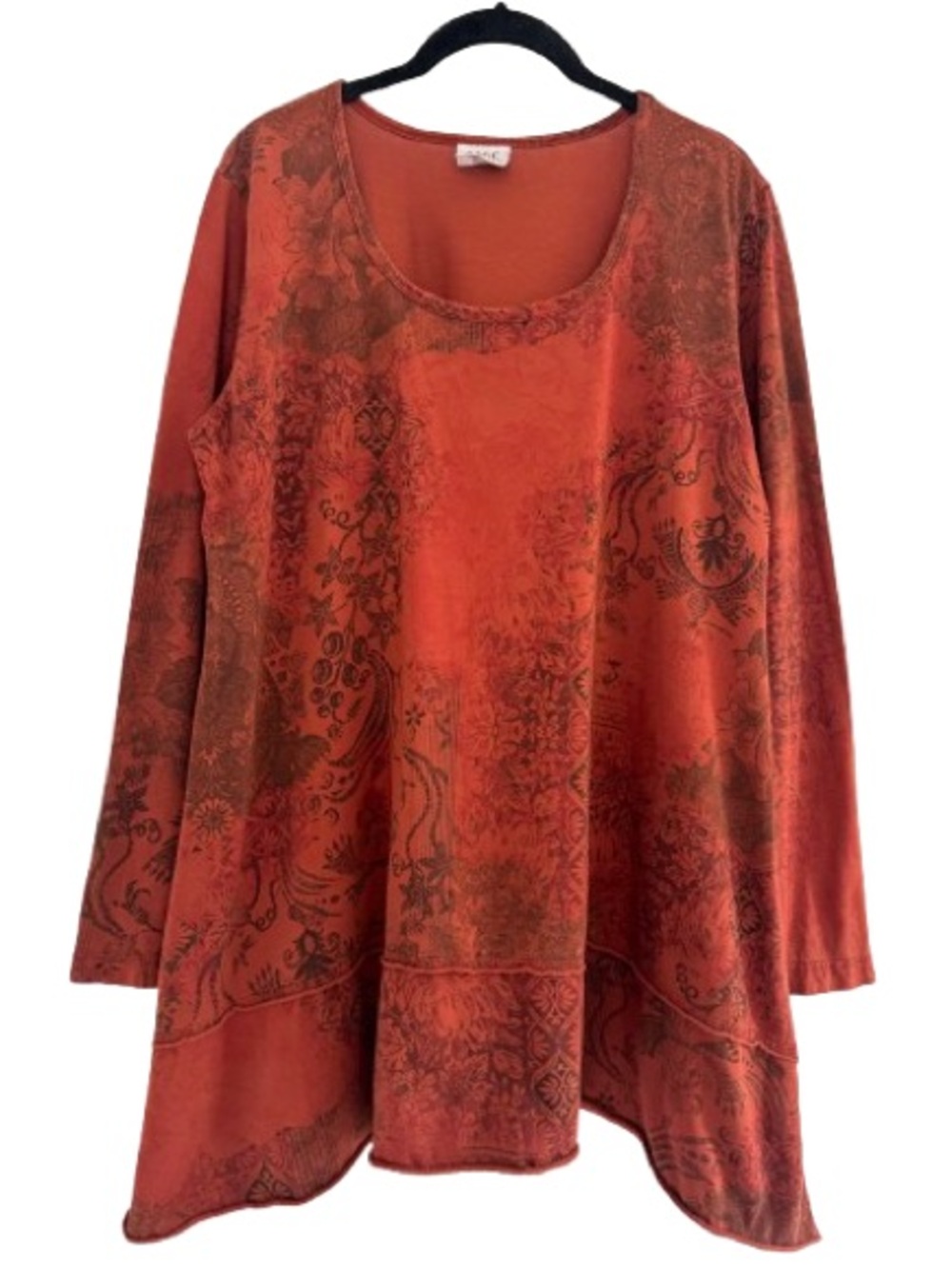 CMC By Color Me Cotton Scoop Neck Rust Orange Floral Tunic Top Long Sleeve